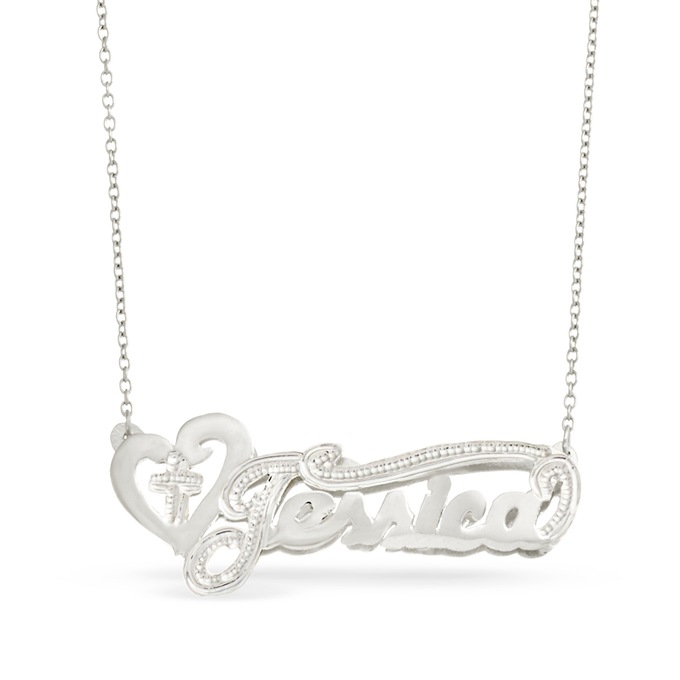 Name Necklace with Heart & Cross, , large