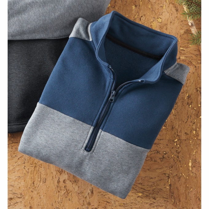 Fleece Colorblock Quarter-Zip, Navy Gray Heather, large