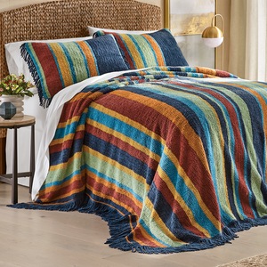Multi-Stripe Chenille Bedspread, , large