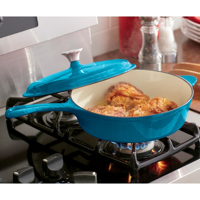 3-Qt. Enameled Cast Iron Chicken Fryer, Island Blue, large