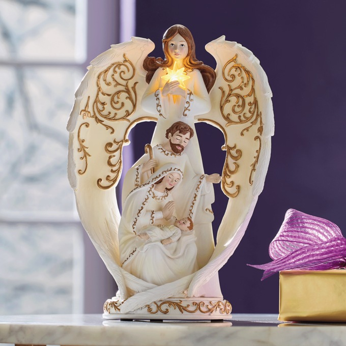 Lit Angel and Holy Family, , large
