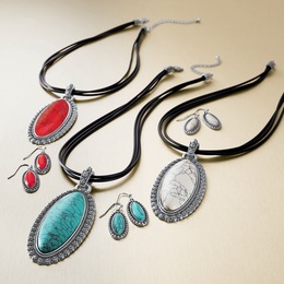 Oval Southwest Necklace and Earring Set, , large