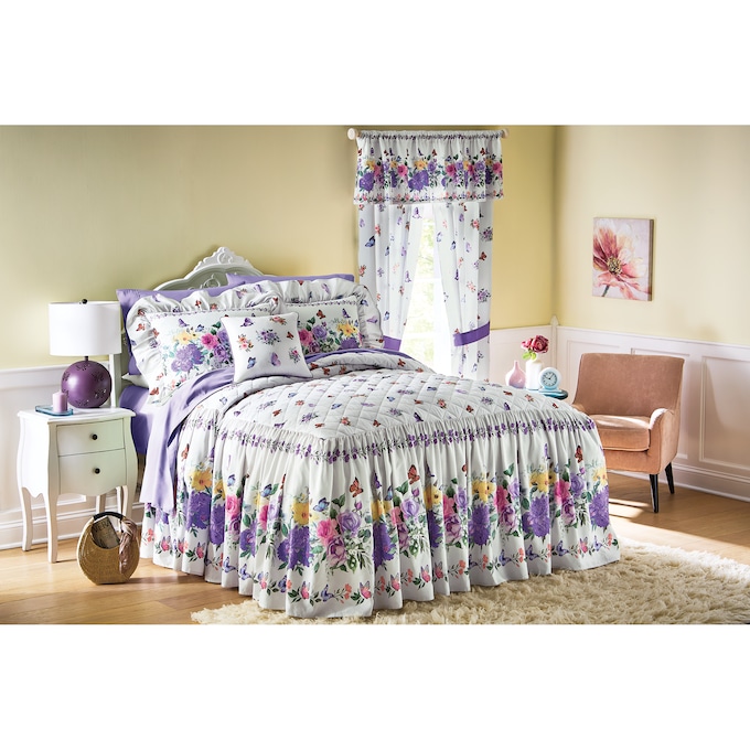 Butterfly Floral Skirted Bedspread, Sham, Accent Pillow and Window Treatments, , large