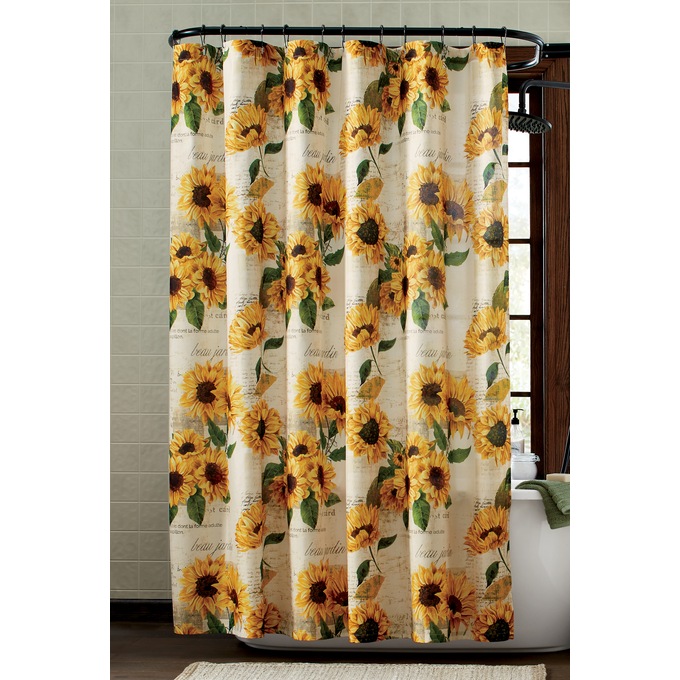 Sunflower Script Shower Curtain, , large