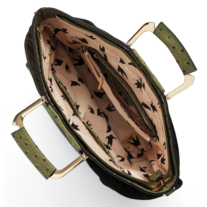 Croco-Fan Embossed Faux Leather Handbag – Fanned Design with Zip Closure, Inside Pockets & Removable Strap, Green, large