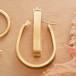 10K Gold Flat Band Oval Hoops, , large
