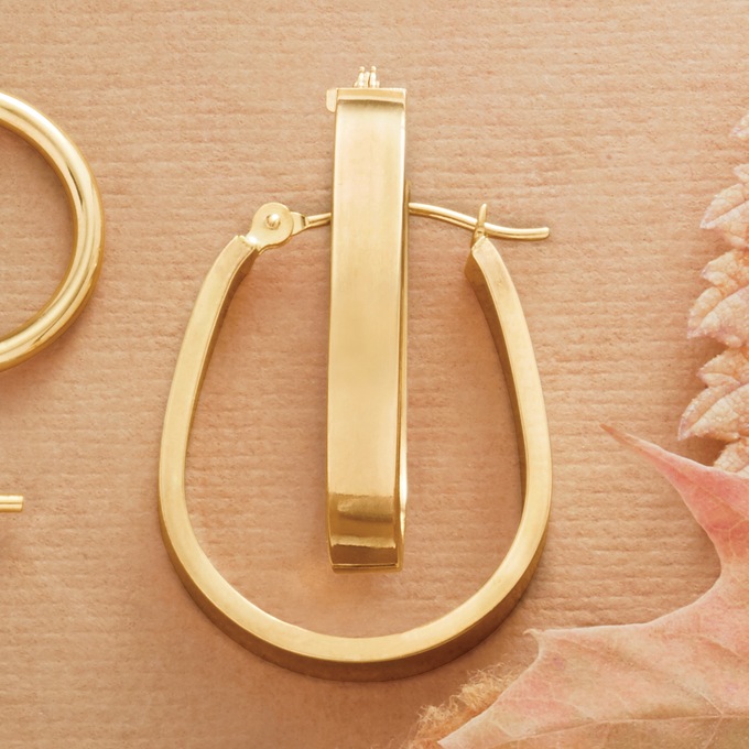 10K Gold Flat Band Oval Hoops, , large