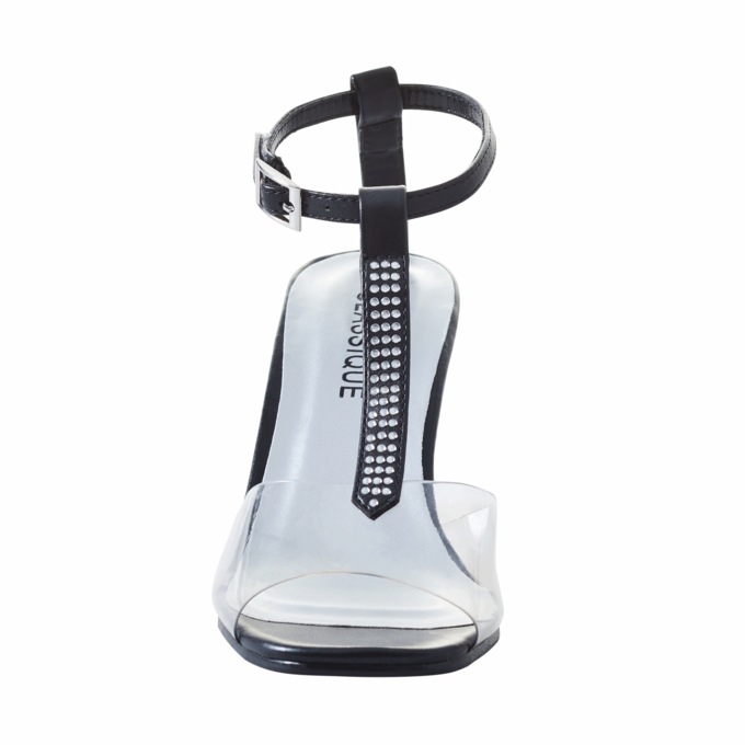 The Marnie Sandal with Rhinestone Strap and 2.5” Clear Acrylic Heel, , large