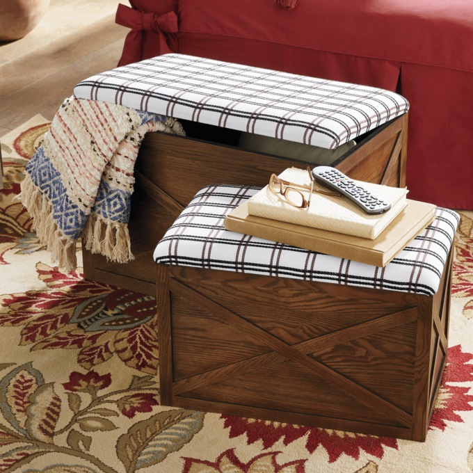 Set of 2 Nesting Windowpane Ottomans, , large