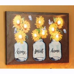 Lit Sunflower Butterflies Canvas, , large