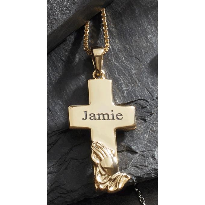 Name Cross Praying Hands Pendant, , large