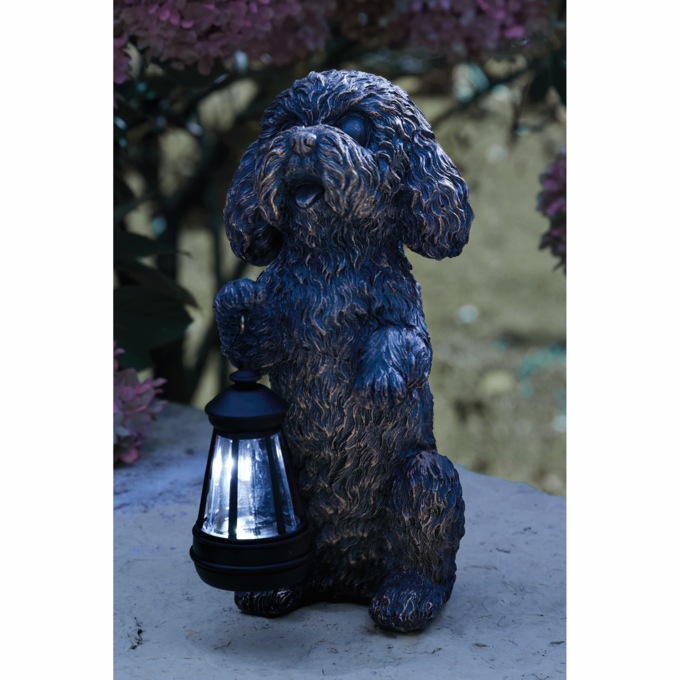 Solar Sitting Dog with Lantern, Black, large