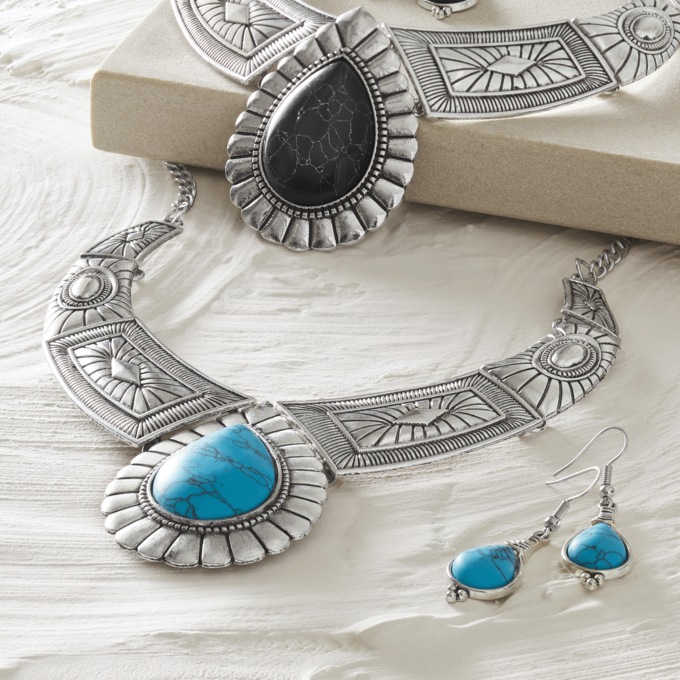 Faux-Stone Necklace & Earring Set, , large