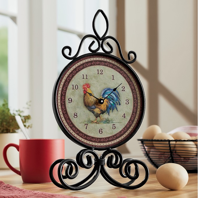 Scroll Tabletop Rooster Clock, , large