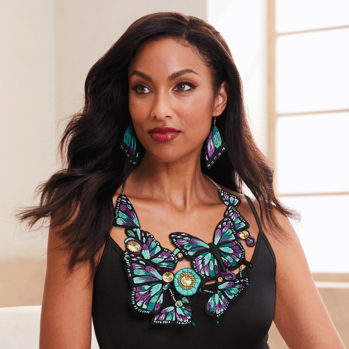 Bead Butterfly Necklace & Earring Set, , large