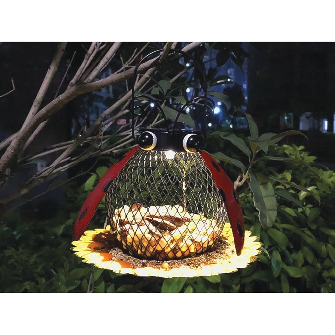 Solar Light Bird Feeder, Red, large
