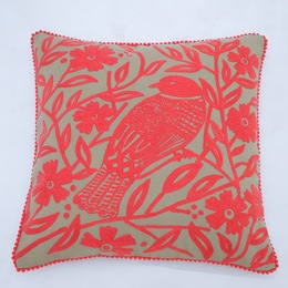 Pink Bird and Leaves Pillow, , large