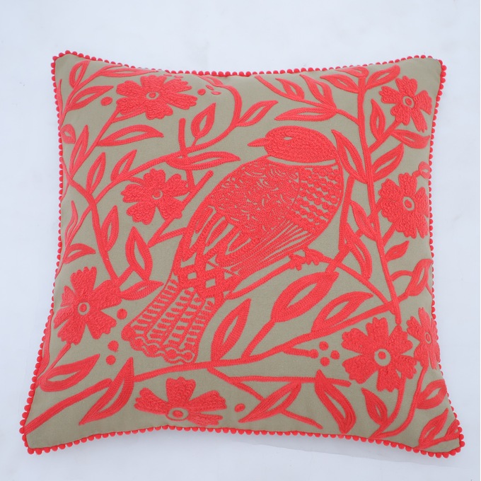 Pink Bird and Leaves Pillow, , large