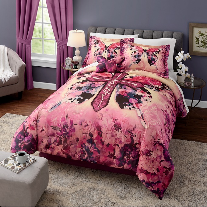 Faith Floral 4-Piece Comforter Set, , large