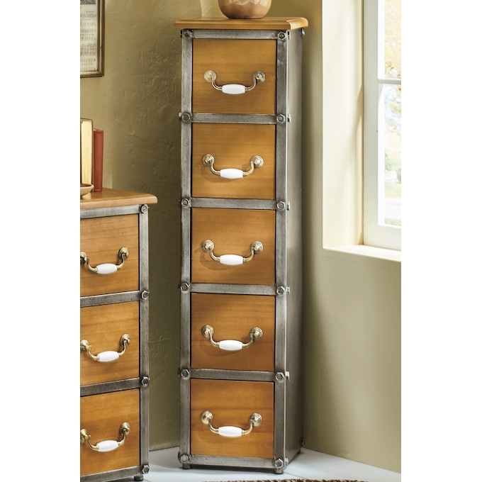 Rustic Industrial 5-Drawer Cabinet, Wood, large