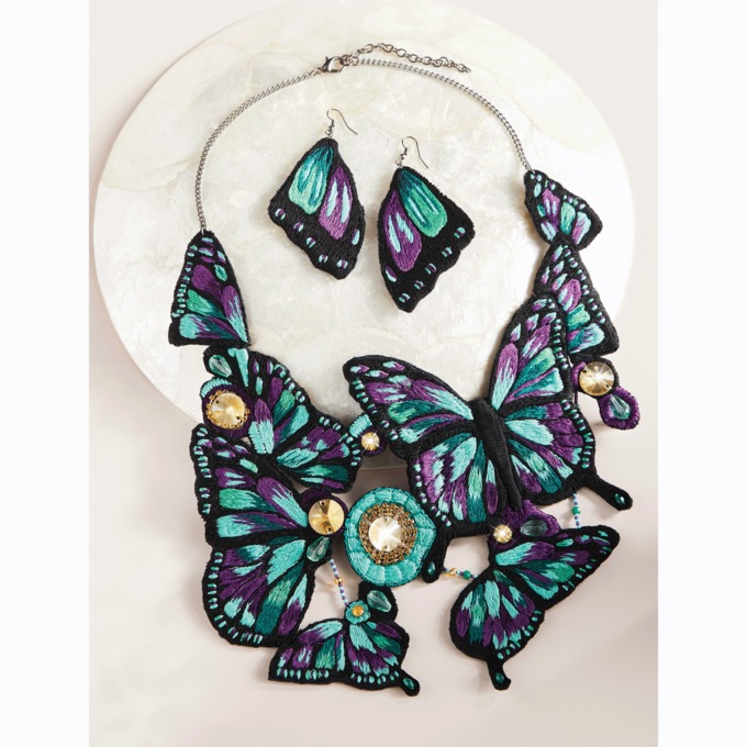 Bead Butterfly Necklace & Earring Set, , large