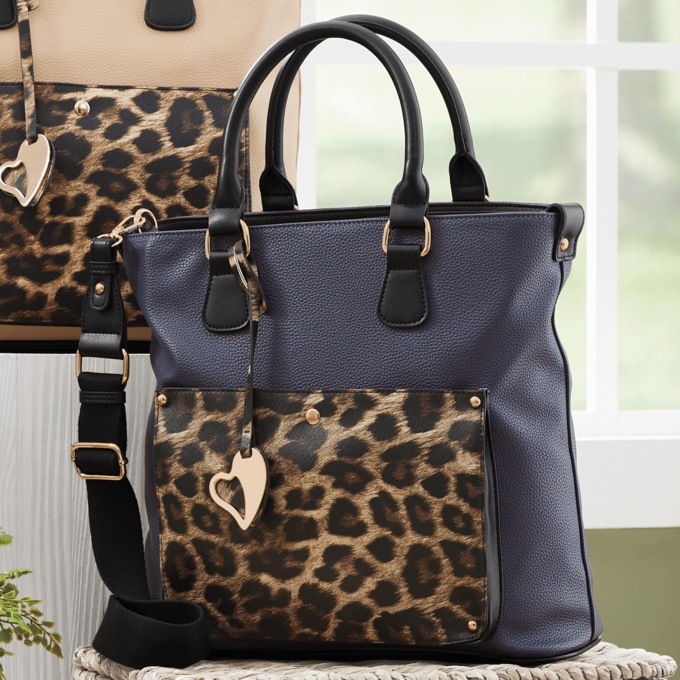Tori II Faux Leather Tote with Leopard-Print Patch Pocket, , large