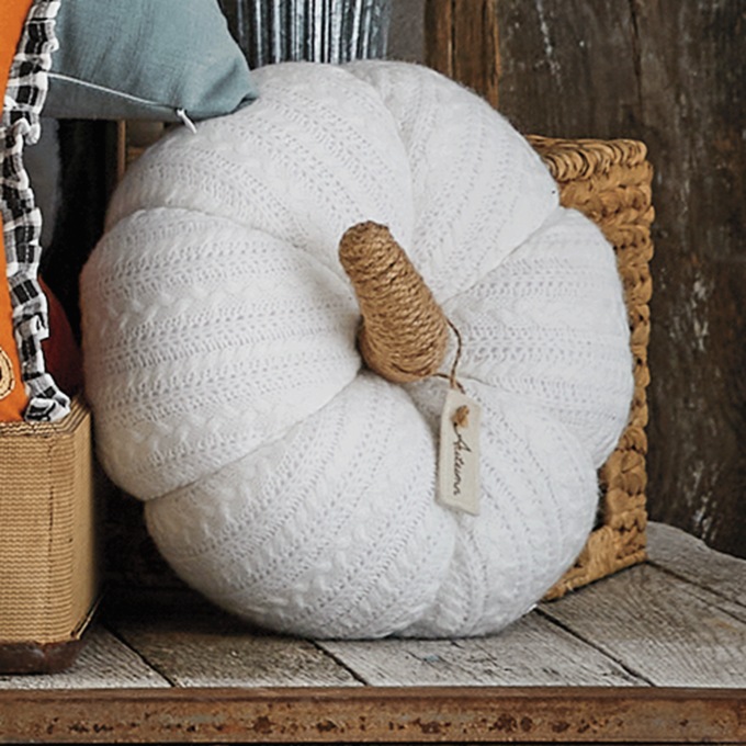 Cable Knit Pumpkin Figural Pillow, , large