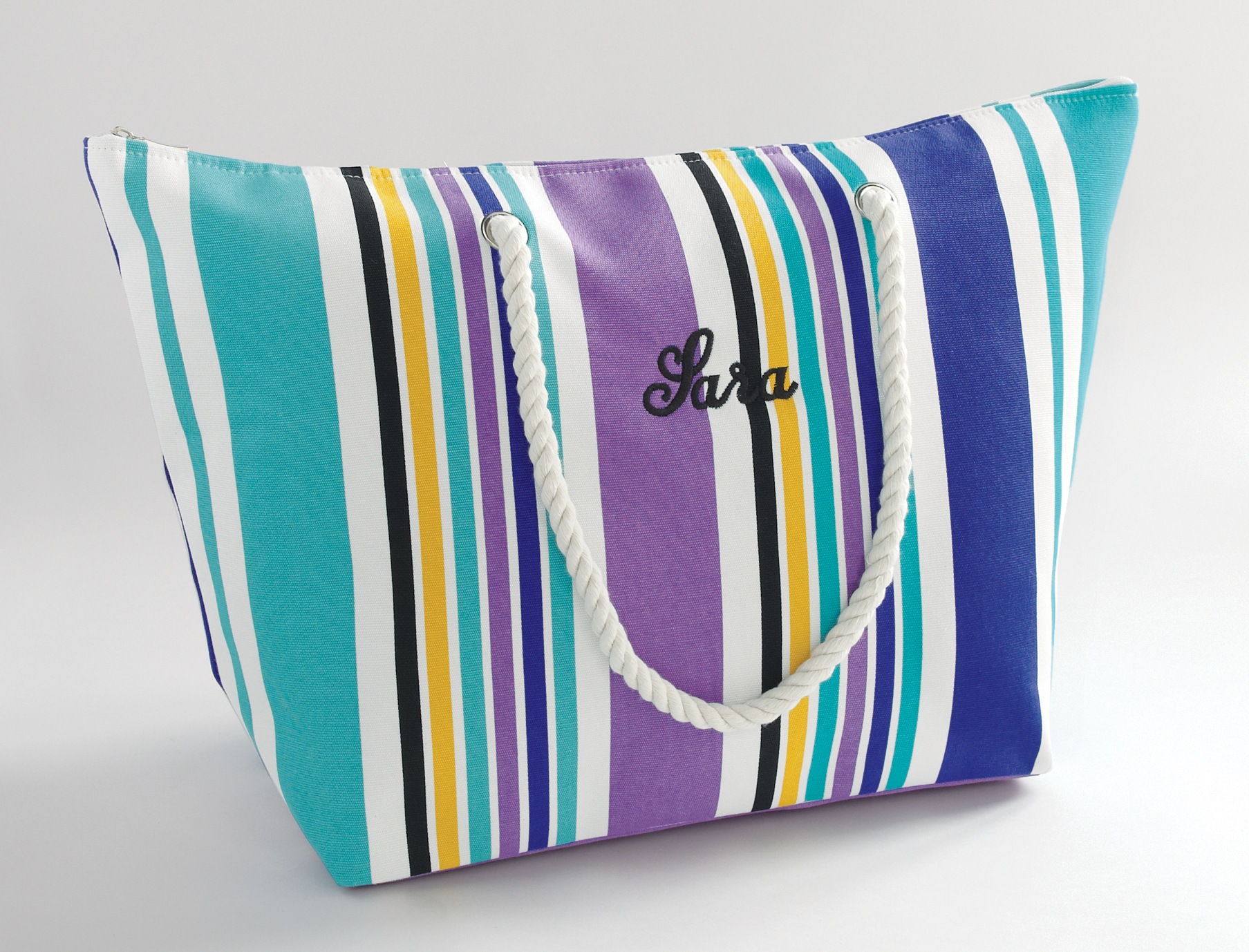 Personalized Striped Tote, Purple Stripe, large