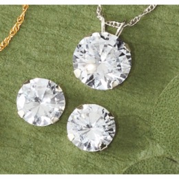 10K Gold Cubic Zirconia Solitaire Pendant and Earring Set, , large