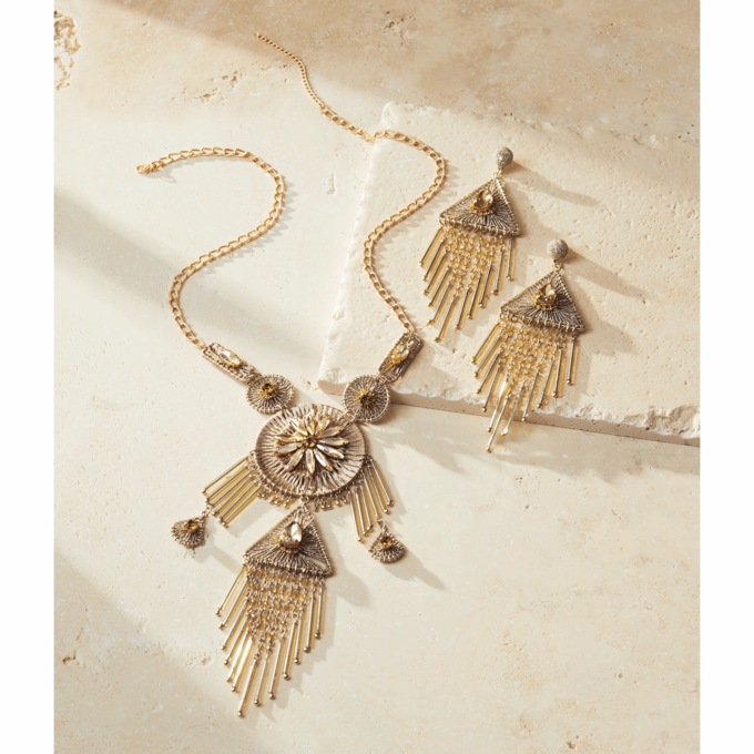 Crystal Thread Drop Long Necklace & Earrings - Buy Both and Save, , large