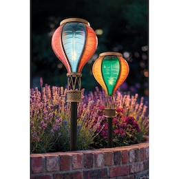 Solar Fire Glow Lighted Hot Air Balloon Stake, , large