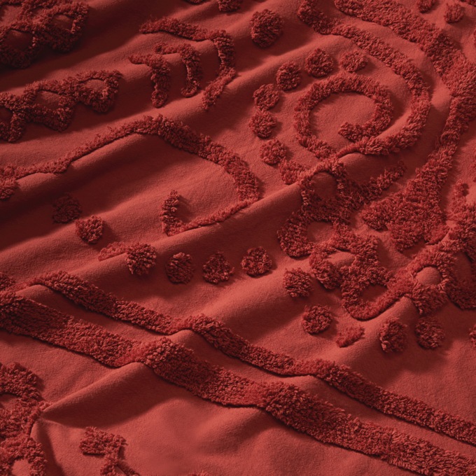 Scalloped and Tufted Cotton Chenille Sham with Scrolls, Cinnabar, large
