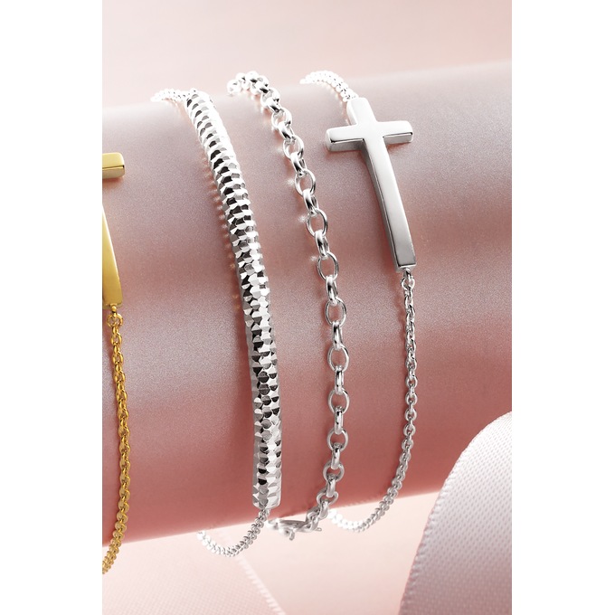 Sterling 3-Piece Cross/Bar/Link Bracelet Set, , large
