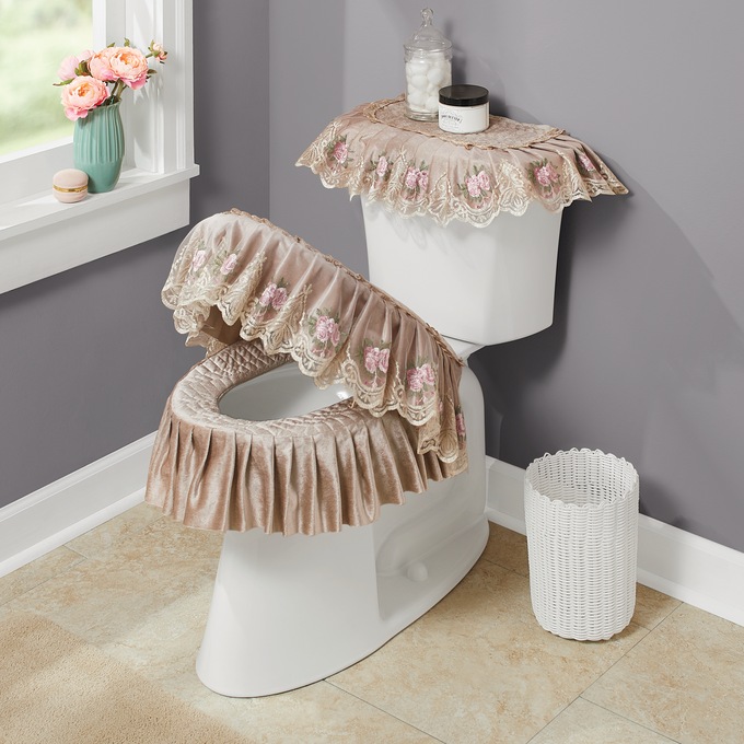 Velvet Toilet Cover Set, , large