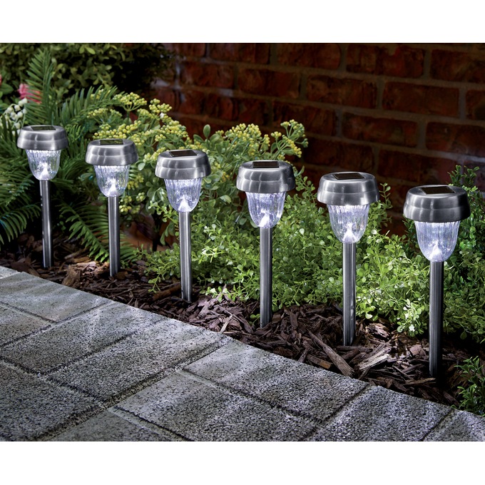 6-Piece Solar Stake Light Set, Silver, large