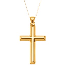 14K Gold Nano Diamond Resin Cross Pendant, , large
