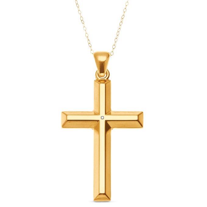 14K Gold Nano Diamond Resin Cross Pendant, , large