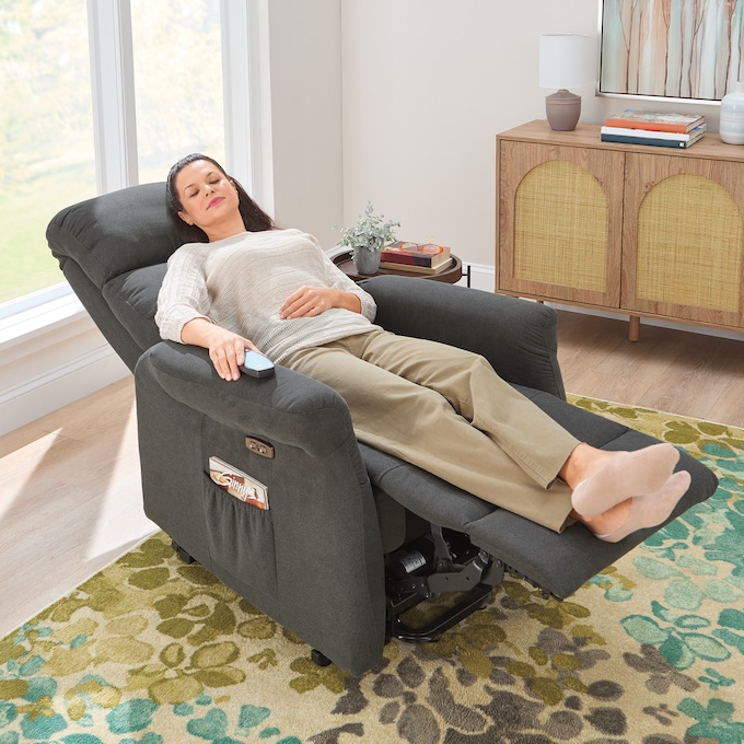 Lay-Flat Powered Lift Recliner, Charcoal, large
