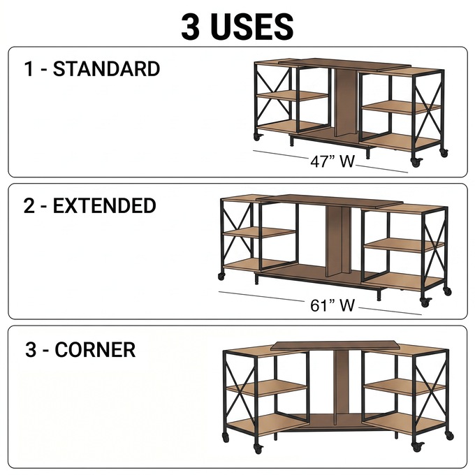 Expandable Rotatable Powered TV Stand, Brown, large