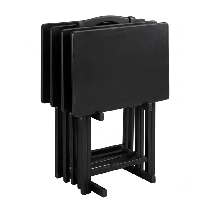 Louis 5-Piece Tray Table Set, Black, large