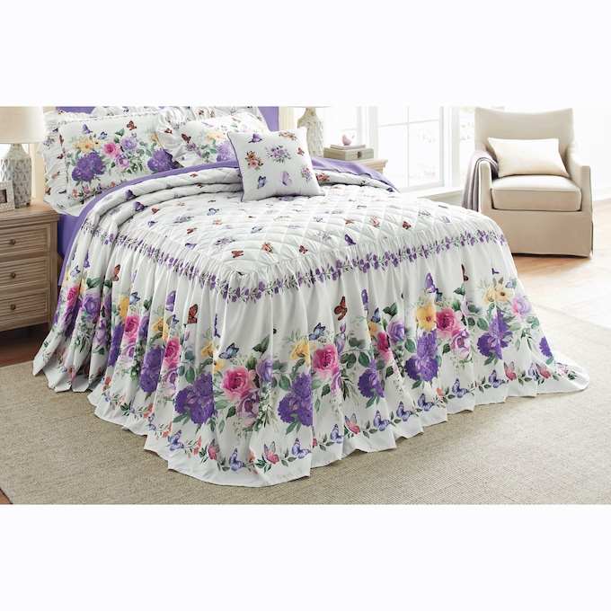 Butterfly Floral Skirted Bedspread, , large