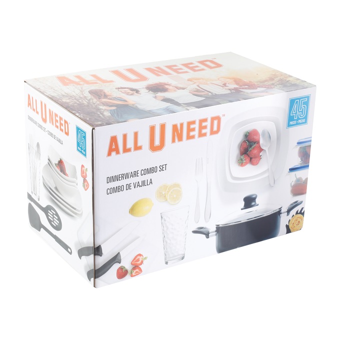 All U Need 45-Piece Combo Cookware & Dinnerware Set, , large