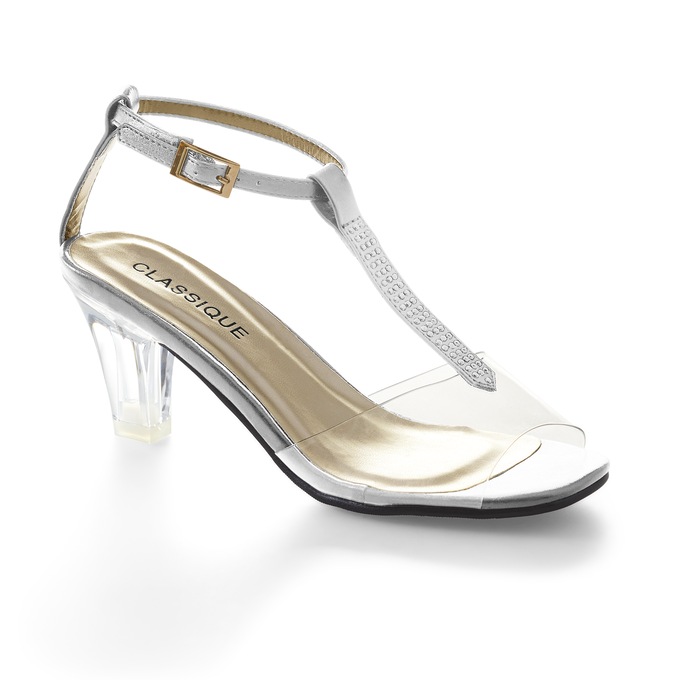 The Marnie Sandal with Rhinestone Strap and 2.5” Clear Acrylic Heel, , large