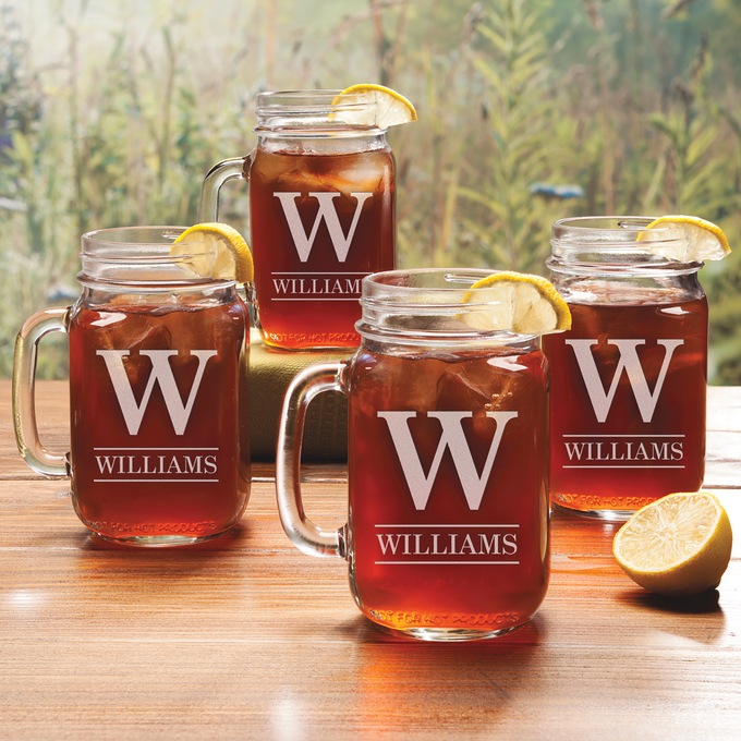 Set of 4 Personalized Mason Jar Glasses, , large