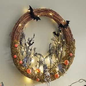 Lit Halloween Novelty Wreath, , large