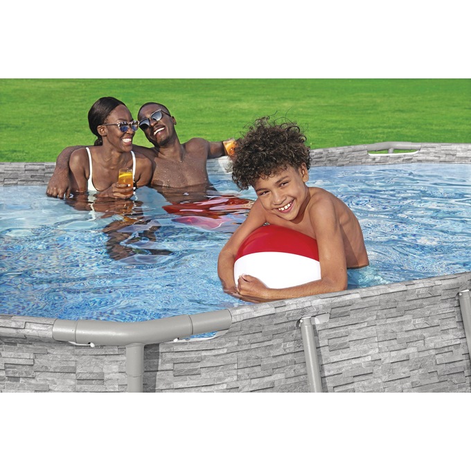 Bestway Power Steel Swim Vista Series 14' Above Ground Outdoor Swimming Pool Set with Filter Pump, Ladder, and Pool Cover, , large