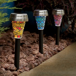 3-Piece Assorted Solar Mosaic Stake Set, , large
