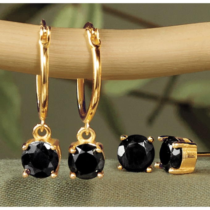 Gemstone 2-Pair Post and Hoop Earring Set, Onyx, large