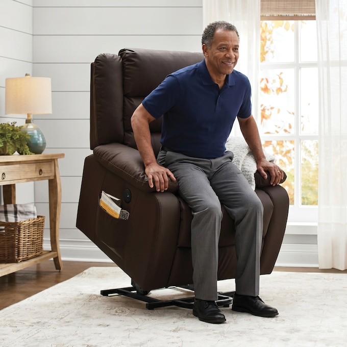 Raleigh Powered Lift Recliner with Heat & Massage, Brown, large