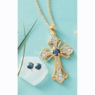 Gemstone Cross Pendant/Earrings Set, , large